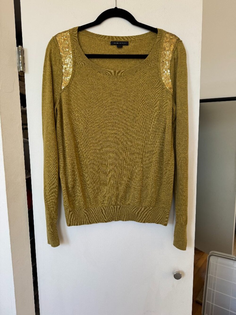 Banana Republic Green Sequin Shoulder Cotton Wool Sweater Large